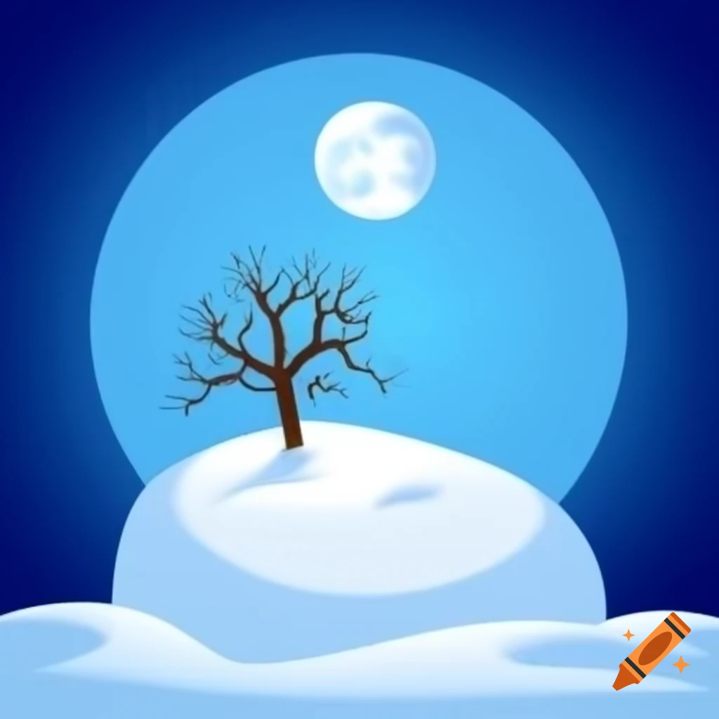 Snow White character near apple tree with moon in the background