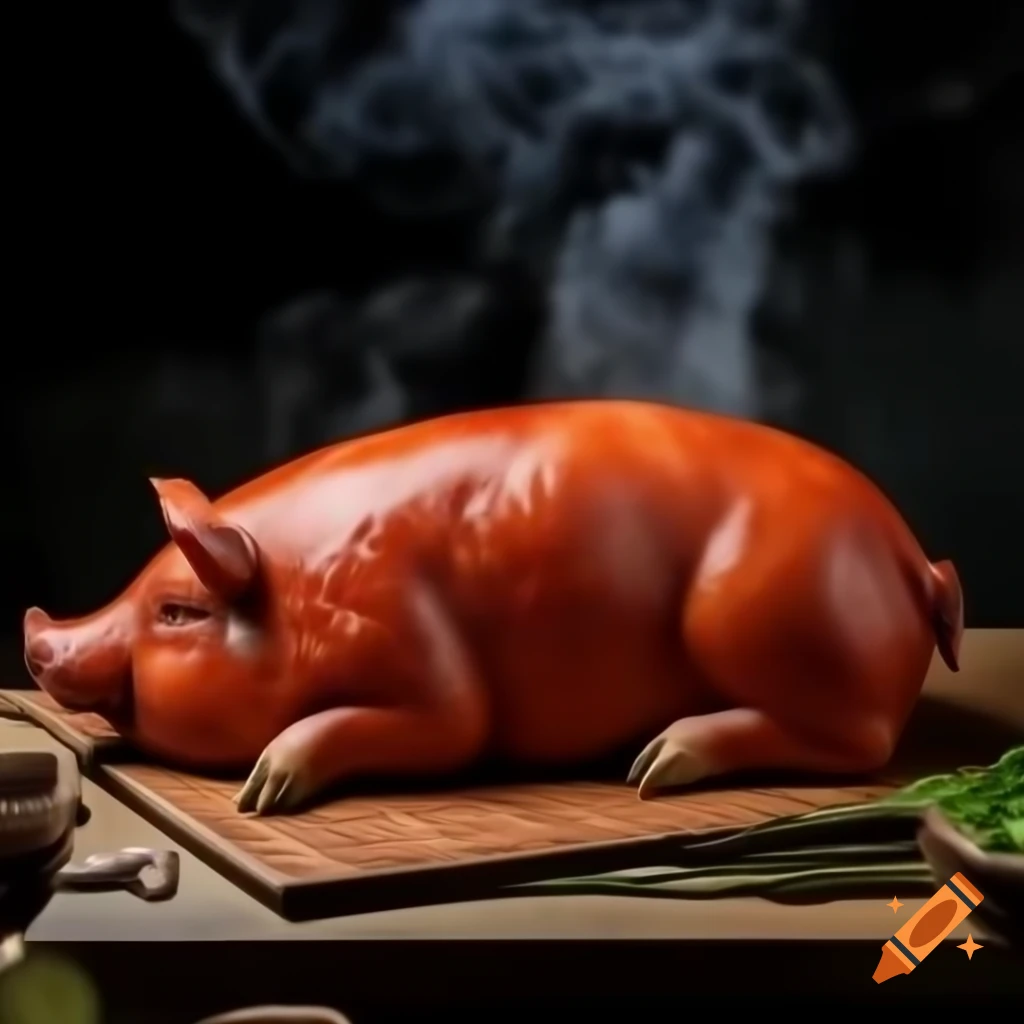 Lechon Color:green Realistic still life of filipino food including adobo, sinigang, and ...