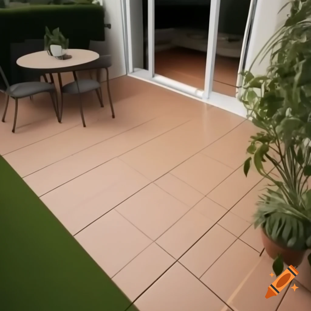 Garden design featuring terrace, pathway, and trampoline
