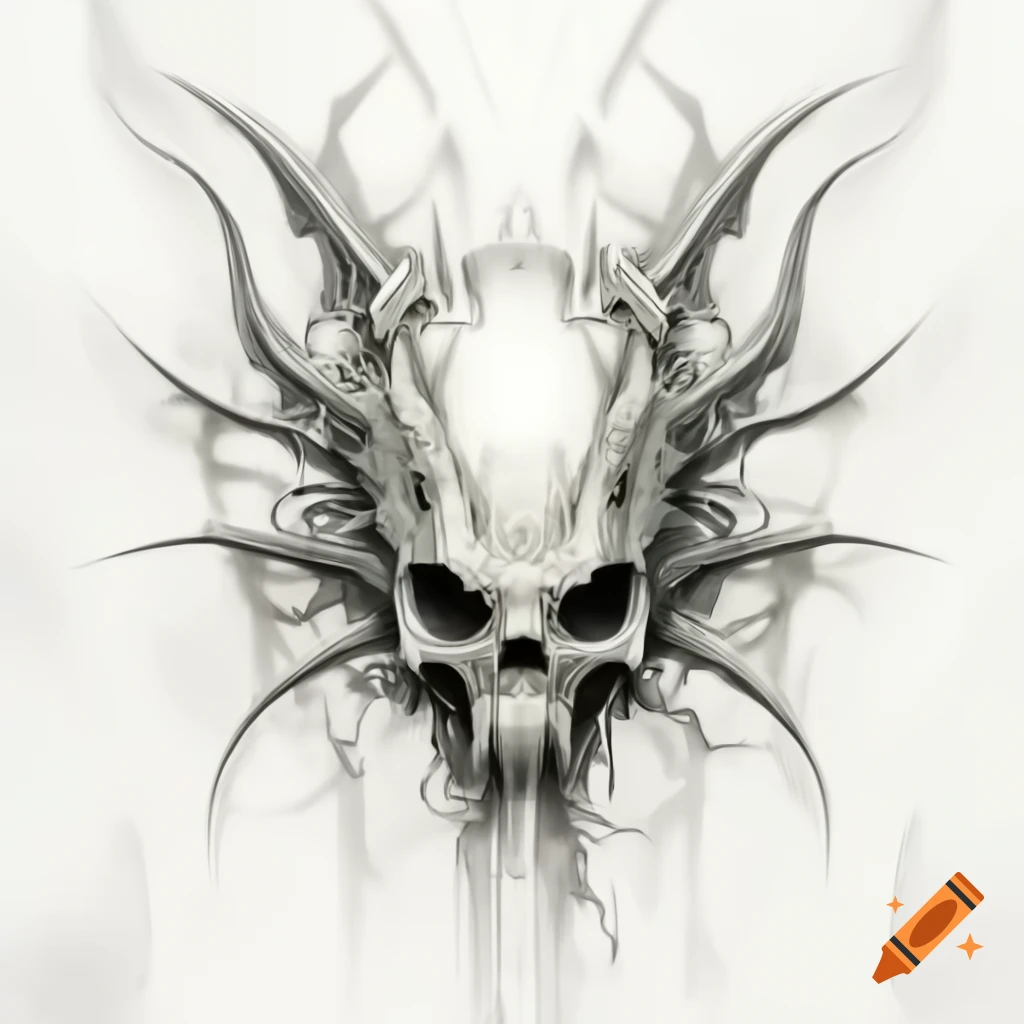 Intricate fractal biomechanical Egyptian biohazard art on alien bone skull