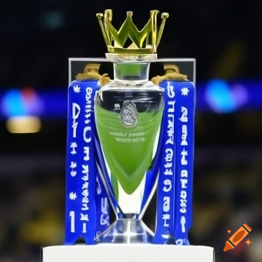 Football trophy engraved with text 'Undefeated club in Europe 14th in Premier League'