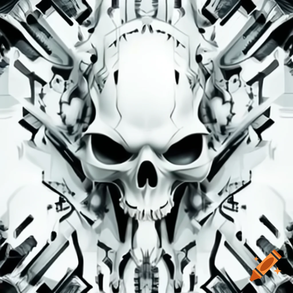 Fractal biomechanical Egyptian biohazard art on alien skull ink drawing