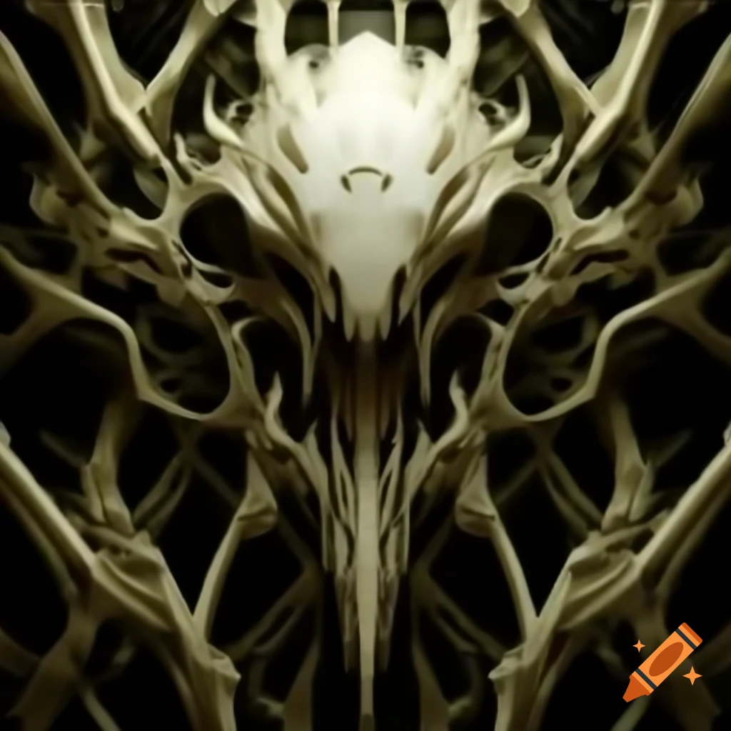 Fractal biomechanical Egyptian biohazard art on white alien skull