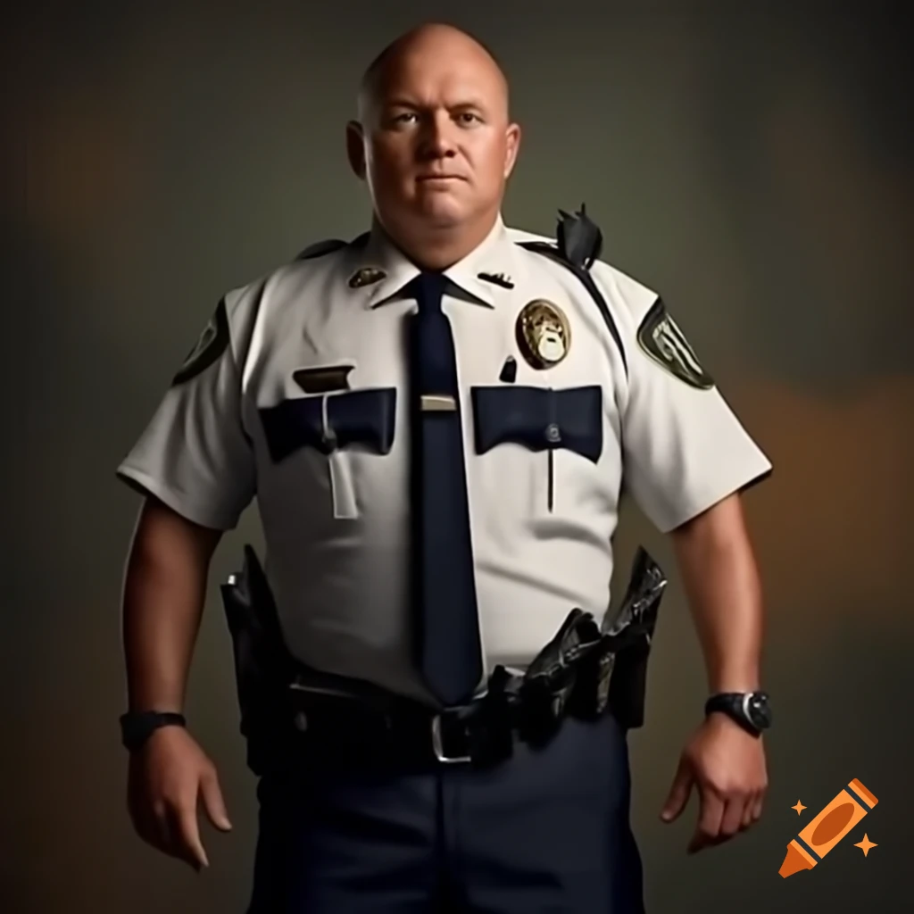 Full body male police officer, portrayed in a candid moment