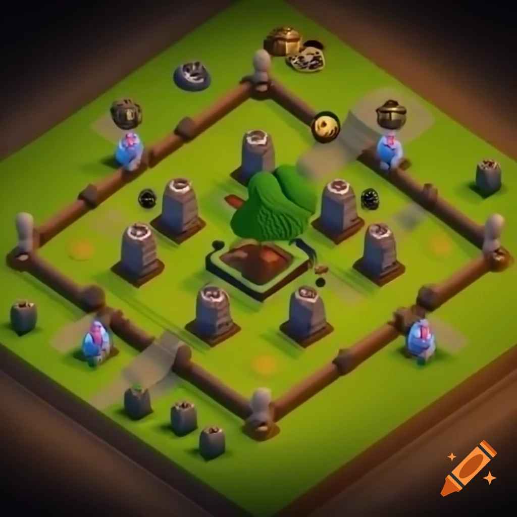 3D isometric view of grassy terrain with stone pathway and shrine gate ...
