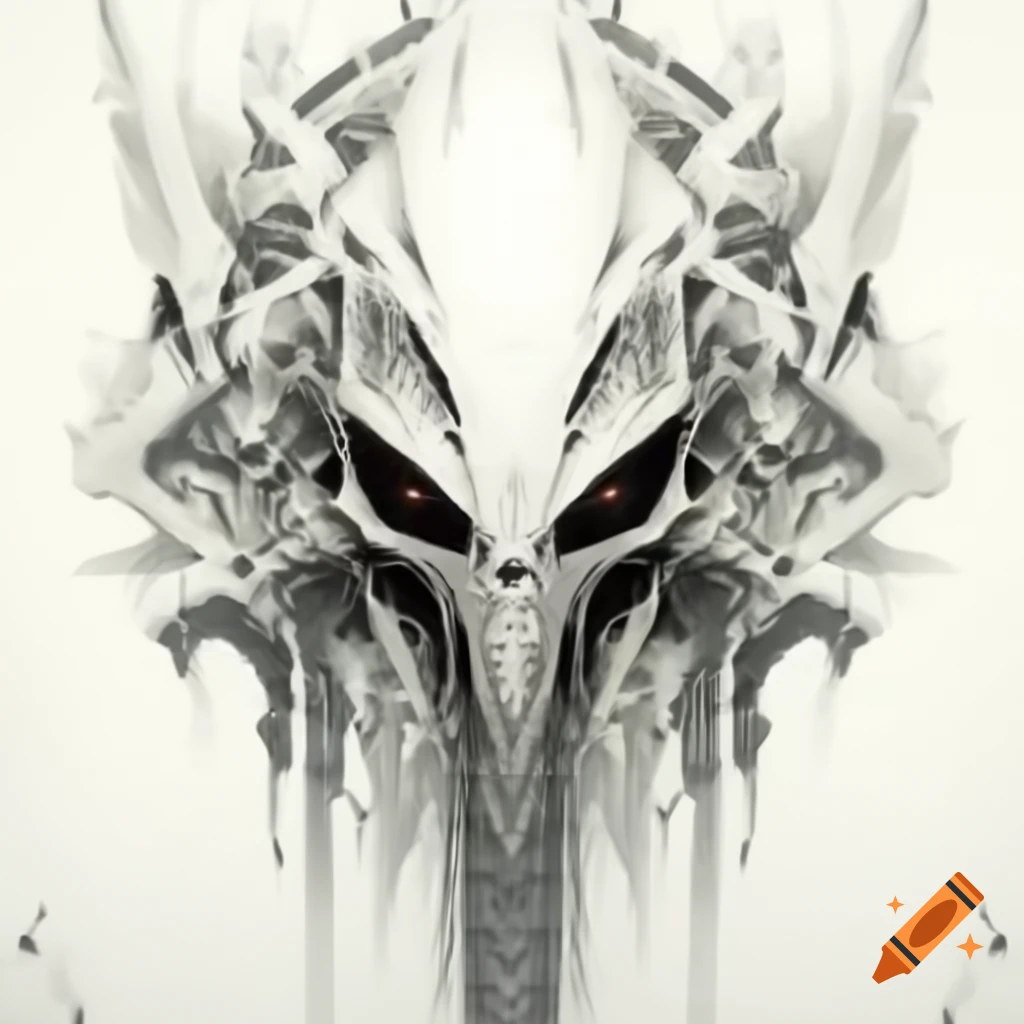 Intricate fractal biomechanical Egyptian biohazard art on alien bone skull