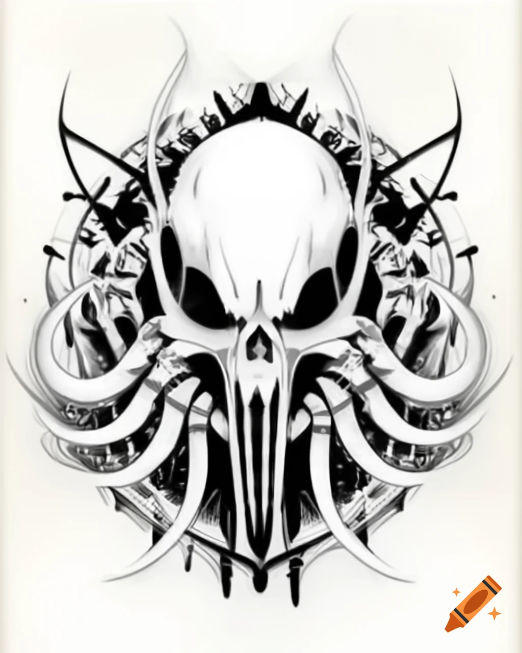 Fractal biomechanical Egyptian biohazard art on alien bone skull