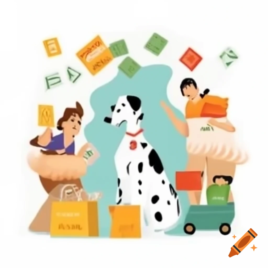 Playful cartoon of intertwined credit cards and dog tails symbolizing shared memories and expenses
