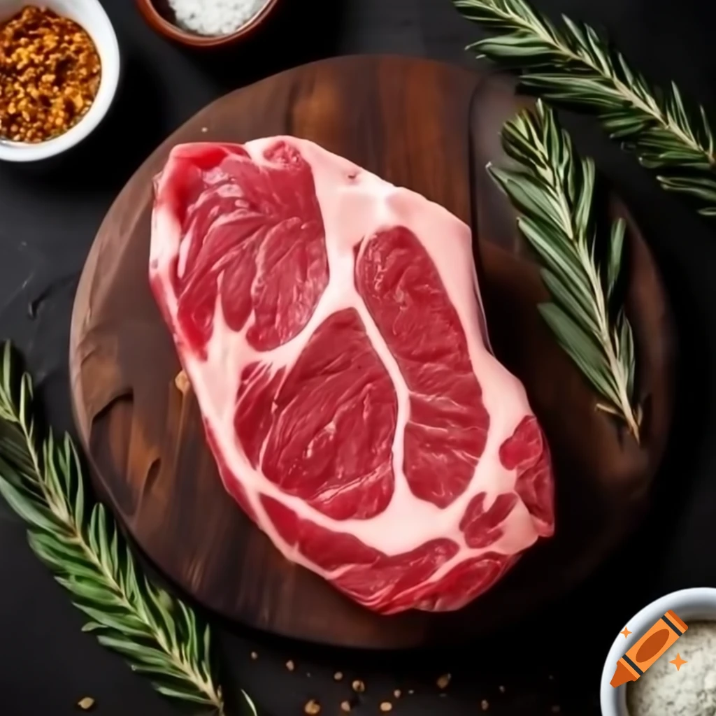Raw organic wagyu steak on a wooden surface