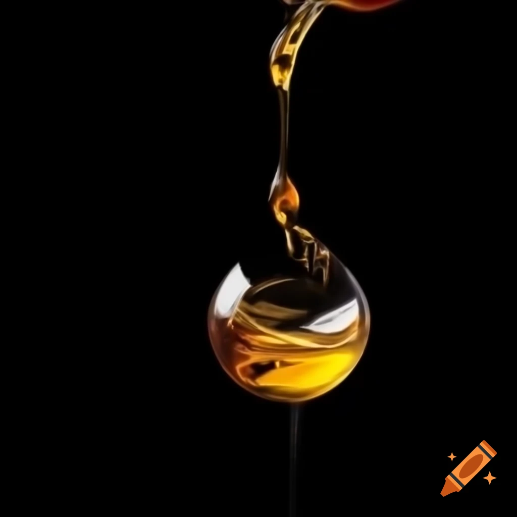 Swirling ball of liquid colored like whiskey on black background