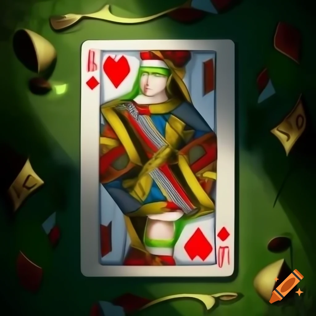 Stylized Queen of Spades playing card in a mysterious fantasy forest
