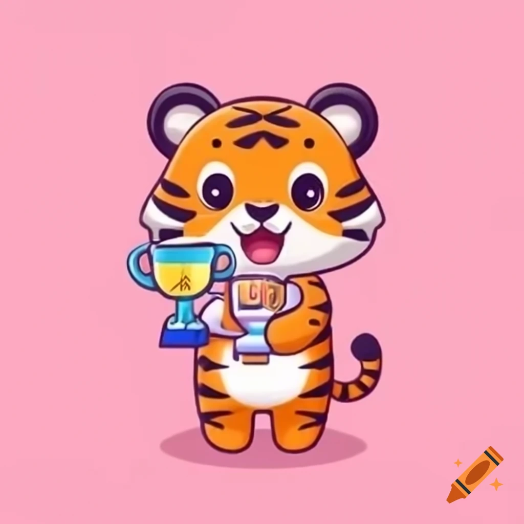 Cute tiger holding a trophy