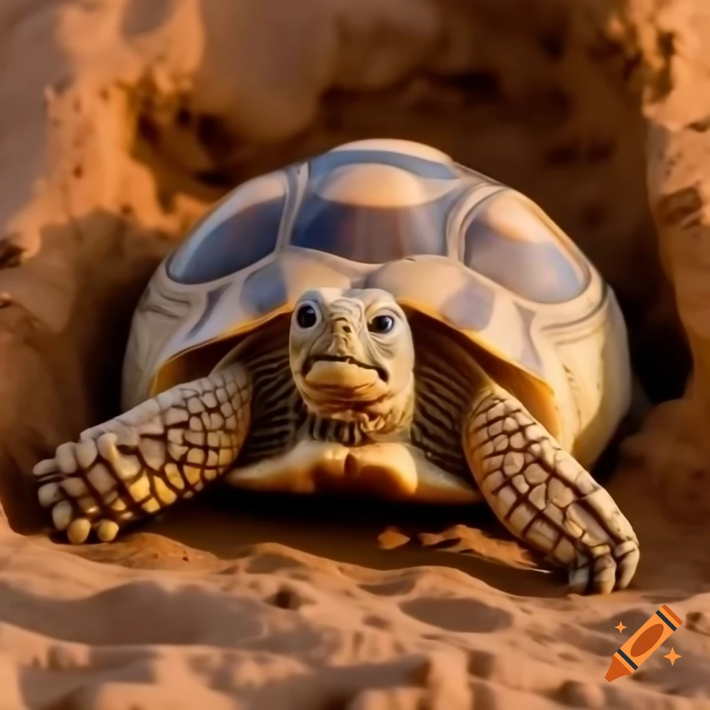 Desert tortoise digging in sand in high definition