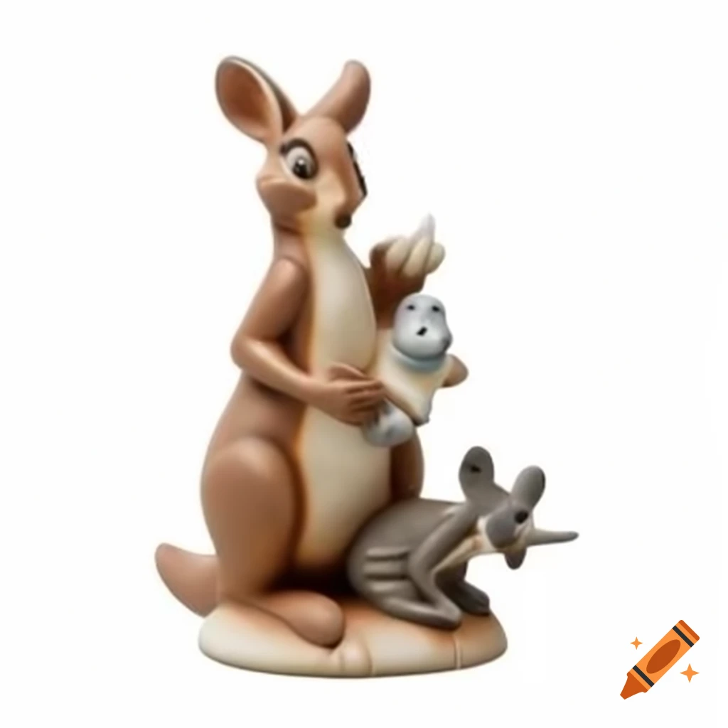 Whimsical ceramic kangaroo and koala figurine in Looney Tunes style