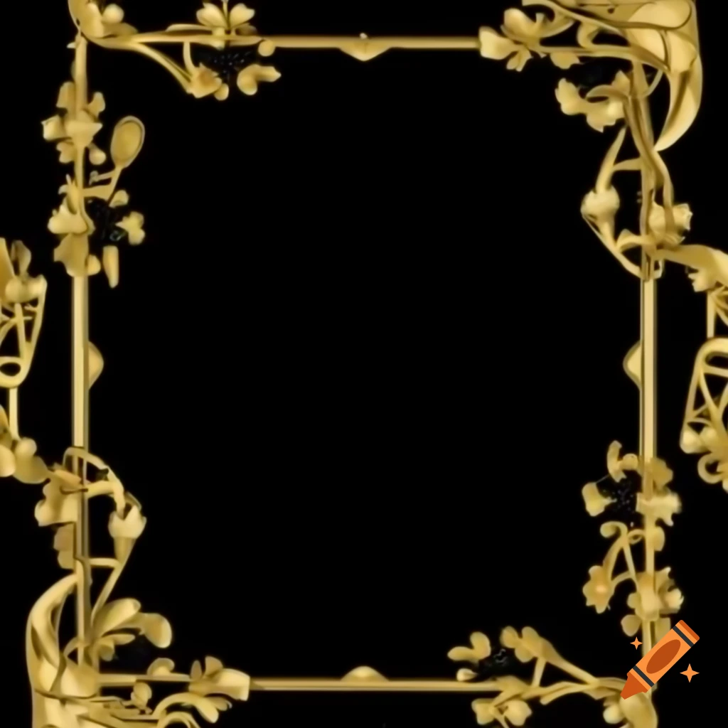 Elegant wedding invitation with black background and golden ornate patterns