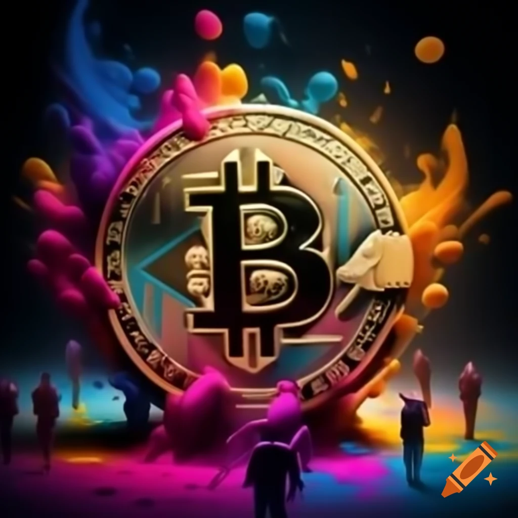 AI-generated artwork featuring Crypto coins and people celebrating Holi on  Craiyon