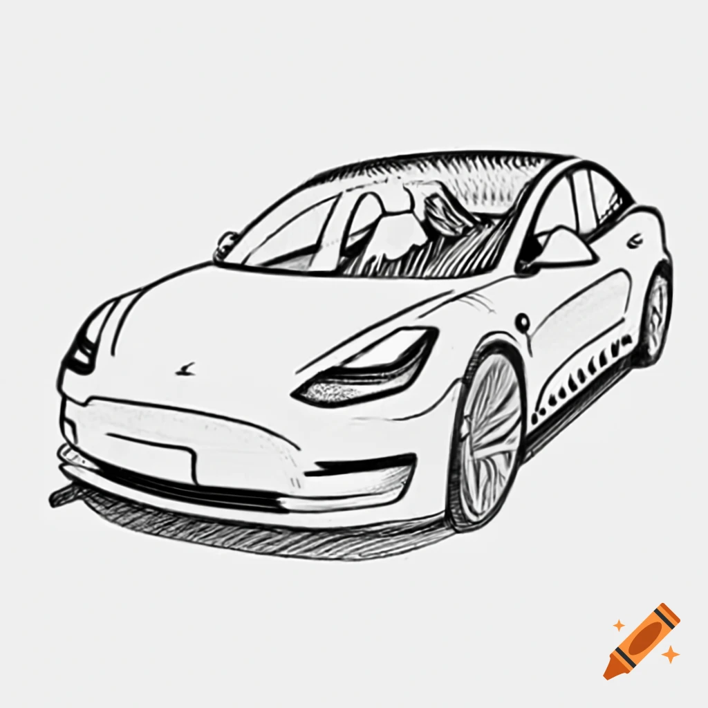 Hand drawn 3D sketch of Tesla Model Y in pencil shading