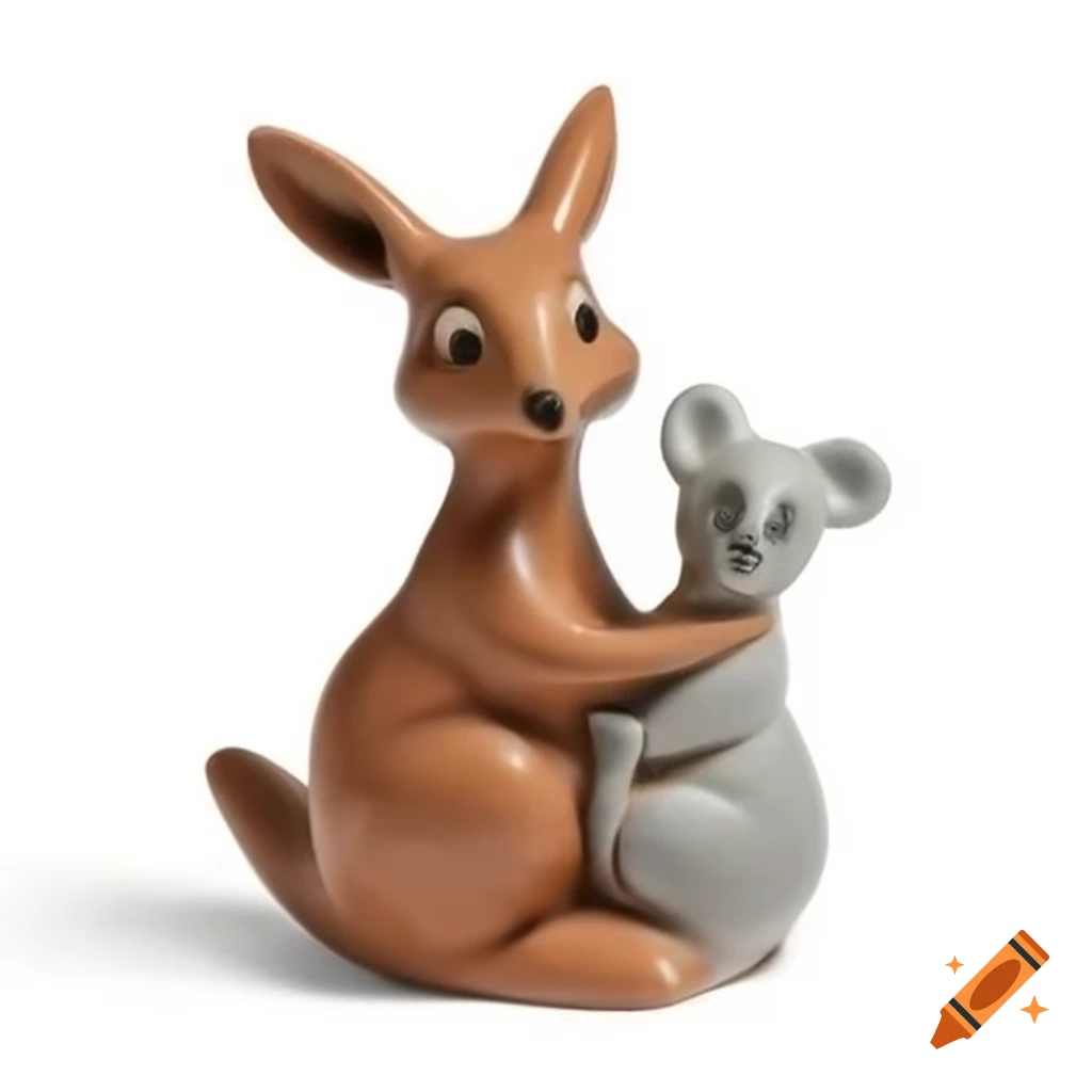 Ceramic figure of kangaroo and koala in Looney Tunes style