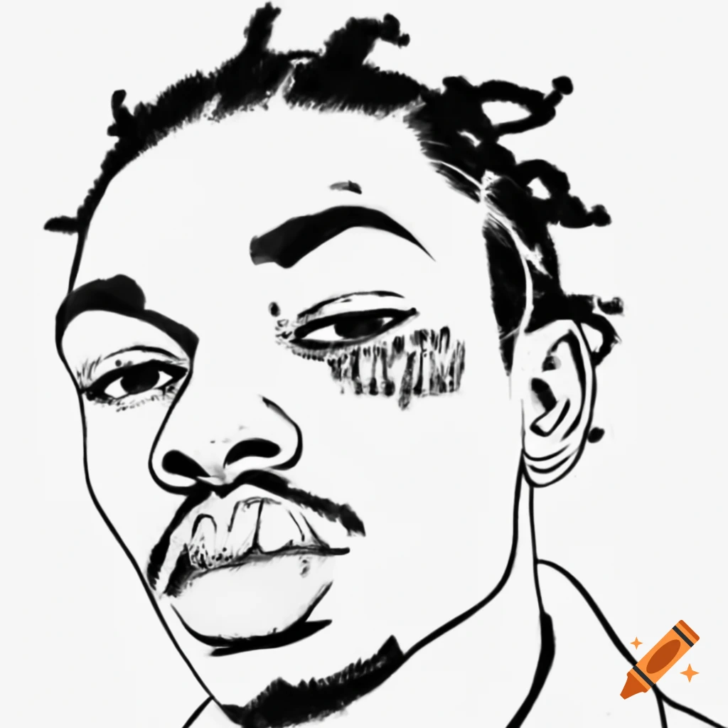Black and white sketch of a man with dreadlocks