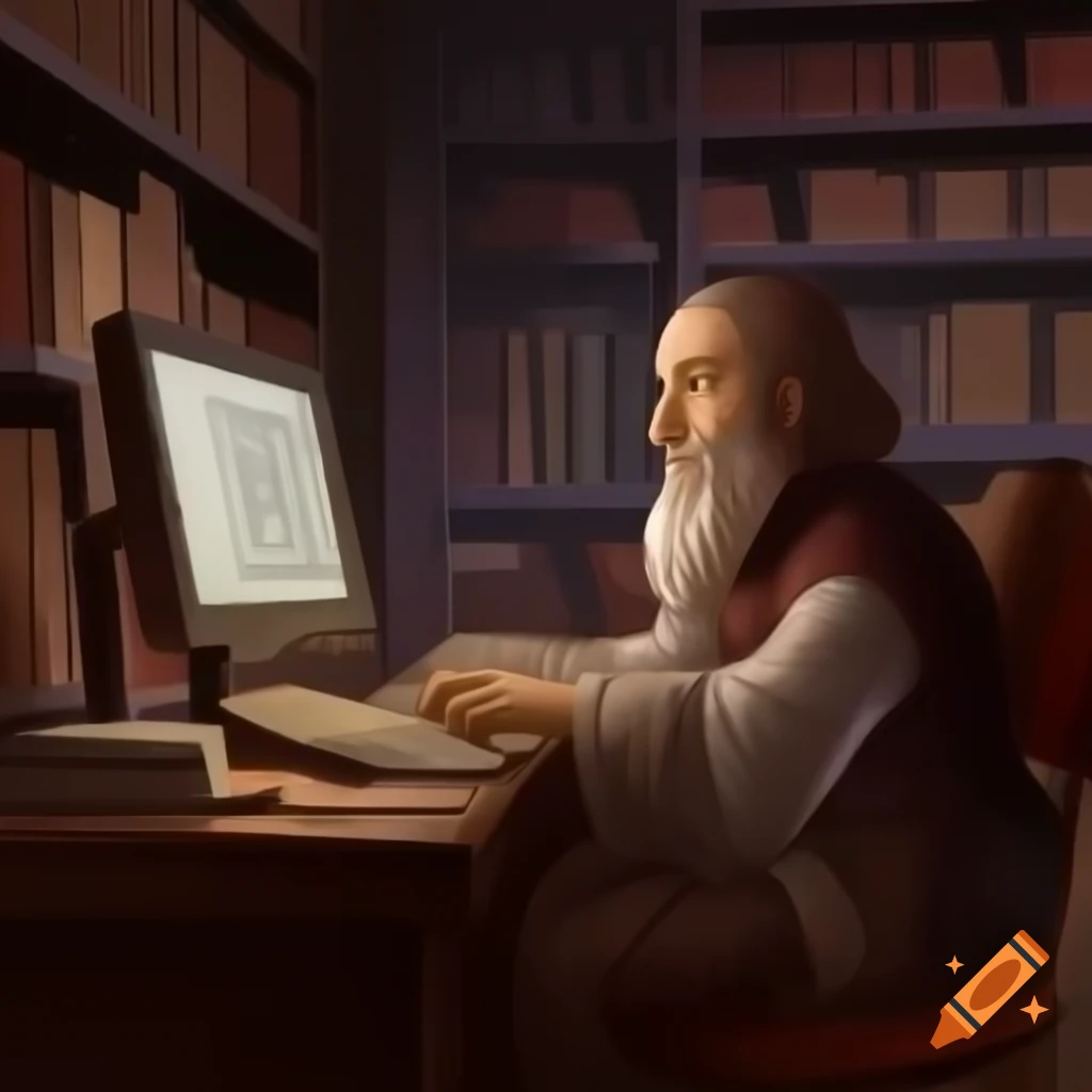 Leonardo da Vinci in Renaissance clothing using modern laptop to trade  cryptocurrency on Craiyon