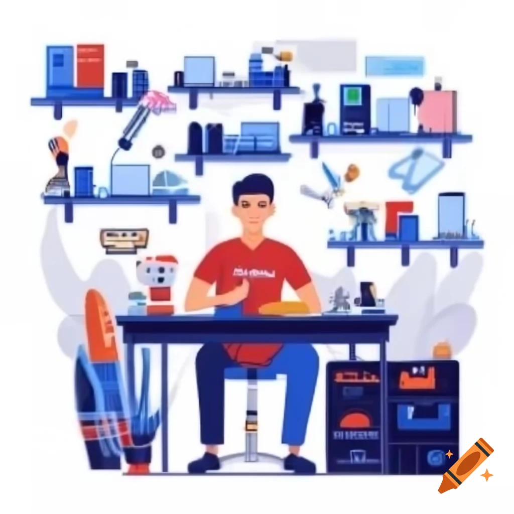 Young electronics repair technician working at well-lit workbench with ...