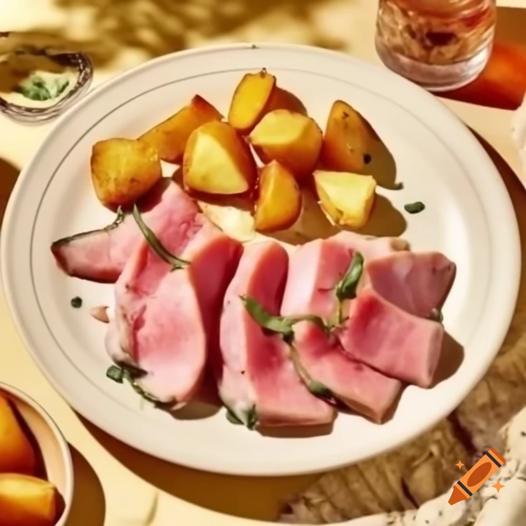 Plate of tuna with potatoes and vegetables