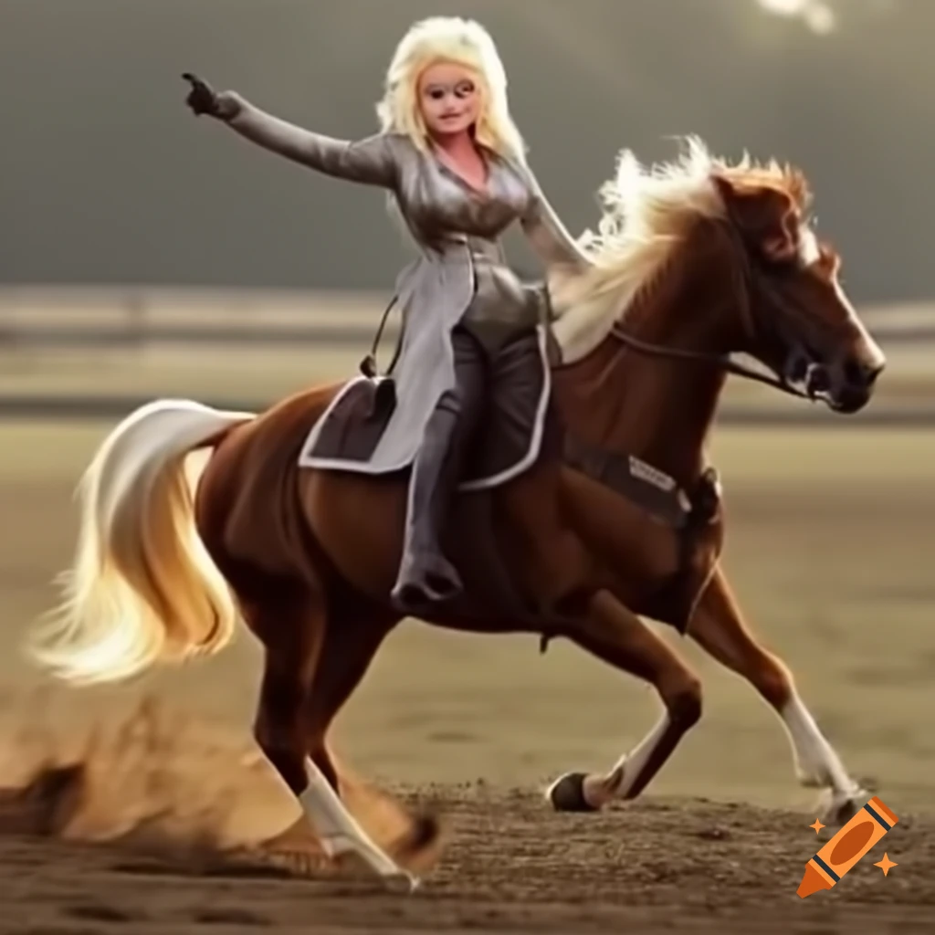Dolly Parton riding a bucking horse