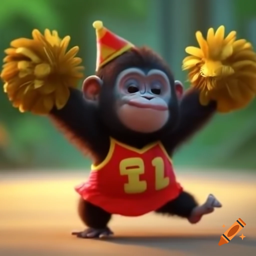 Baby gorilla cheerleader dancing