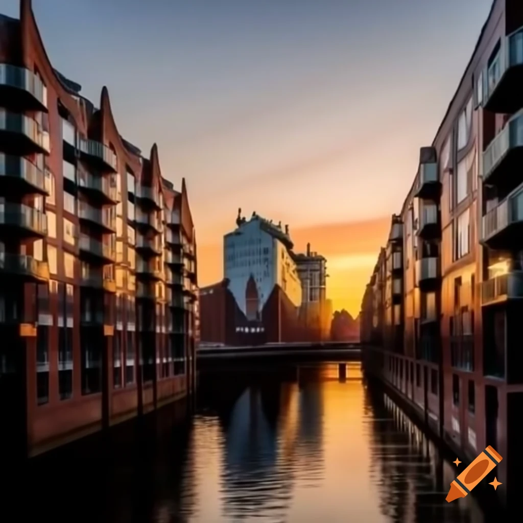 Panoramic view of Hamburg at sunset or festive lighting