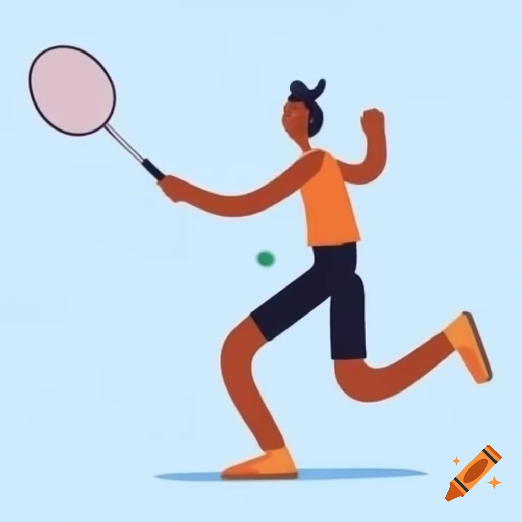 Cartoon illustration of badminton footwork and positioning