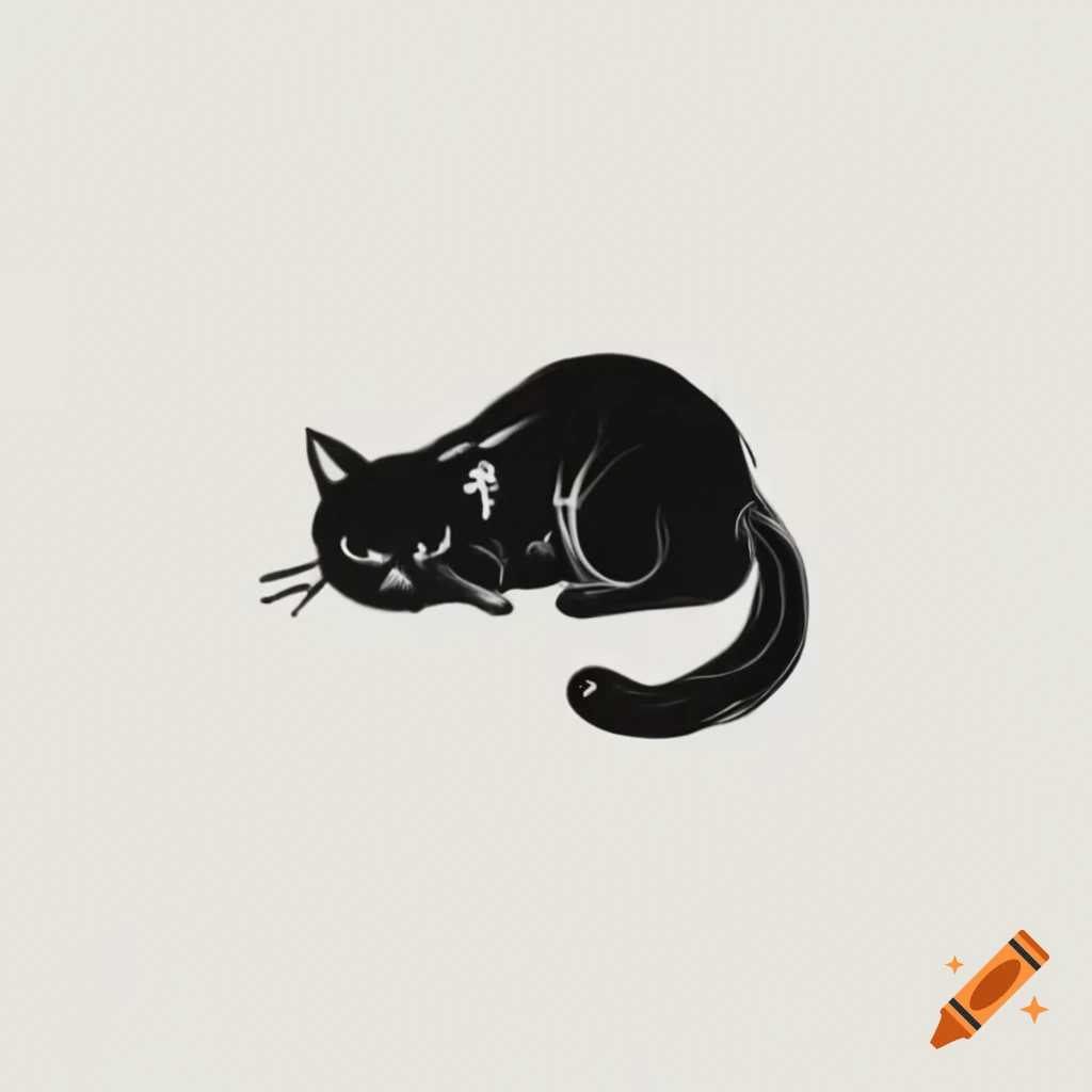 Messy doodle of a black cat in monochrome ink style