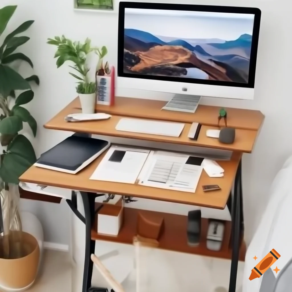 Organized workspace desk with laptop and office supplies