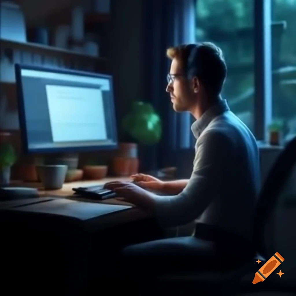Computer engineer working from home, focused on a laptop