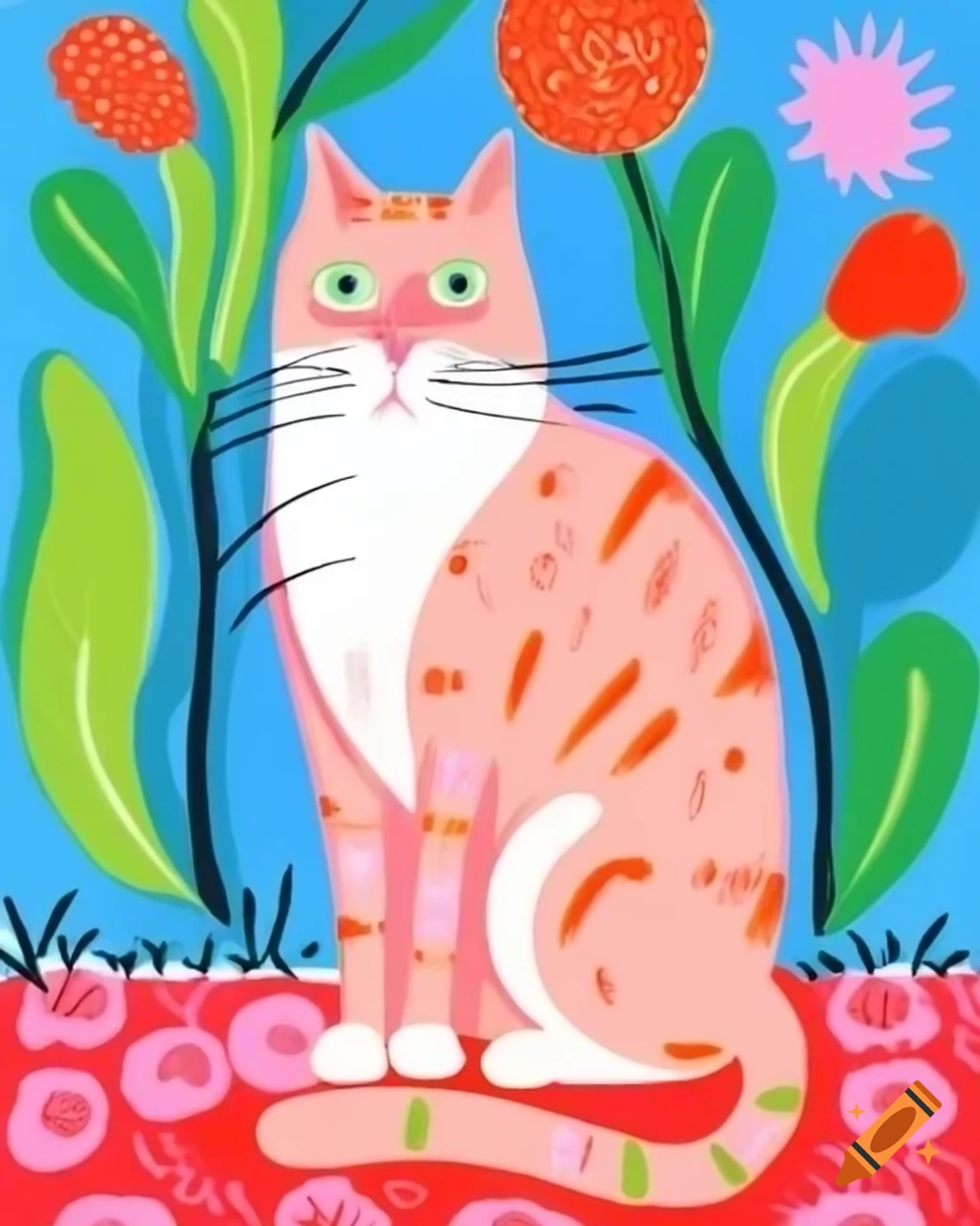Cat painting in Matisse style with pastel colors and Italian background