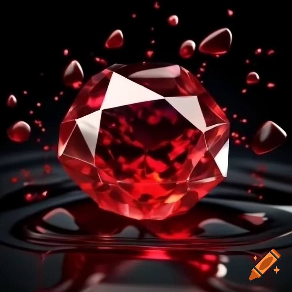 Red gemstone shattering with dynamic visual effects