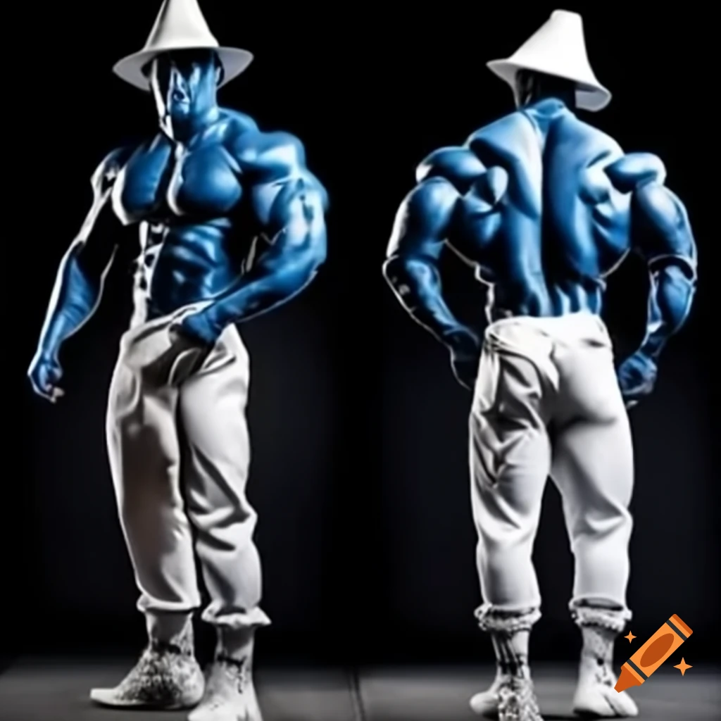 Photorealistic male bodybuilders with blue skin and oversized muscles ...