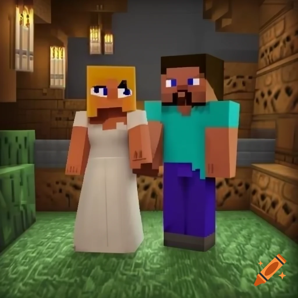 Minecraft character wedding scene