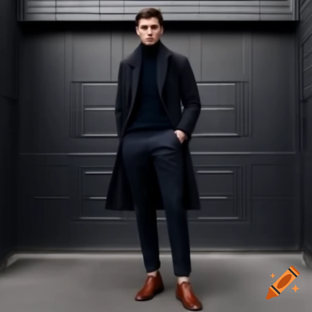 Men's fashion featuring vans, coat, and trousers