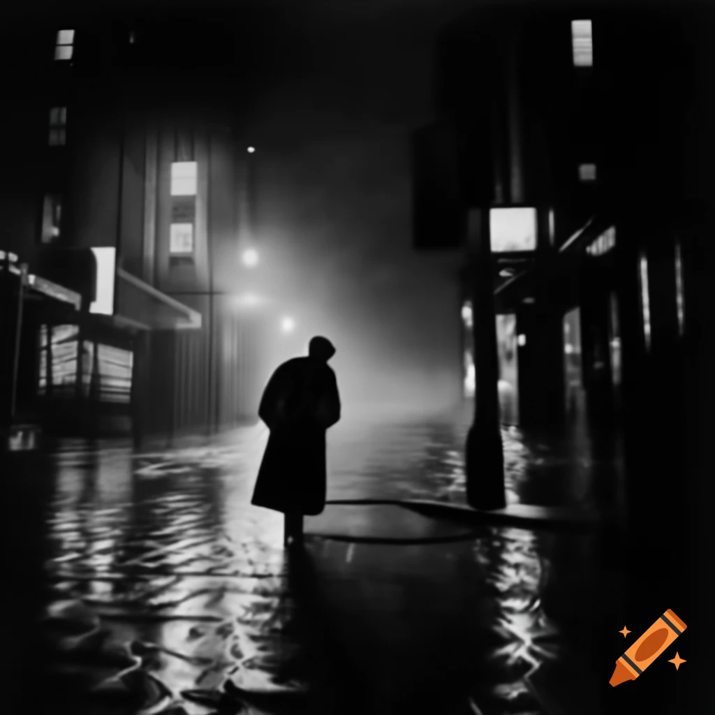 Noir-inspired New York City waterfront on a rainy night, 1940s on Craiyon
