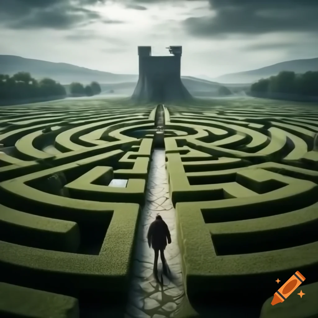 Design concept for a massive labyrinth with hedge and stone materials ...