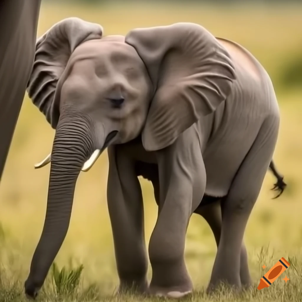 Baby elephant roaming on grassland