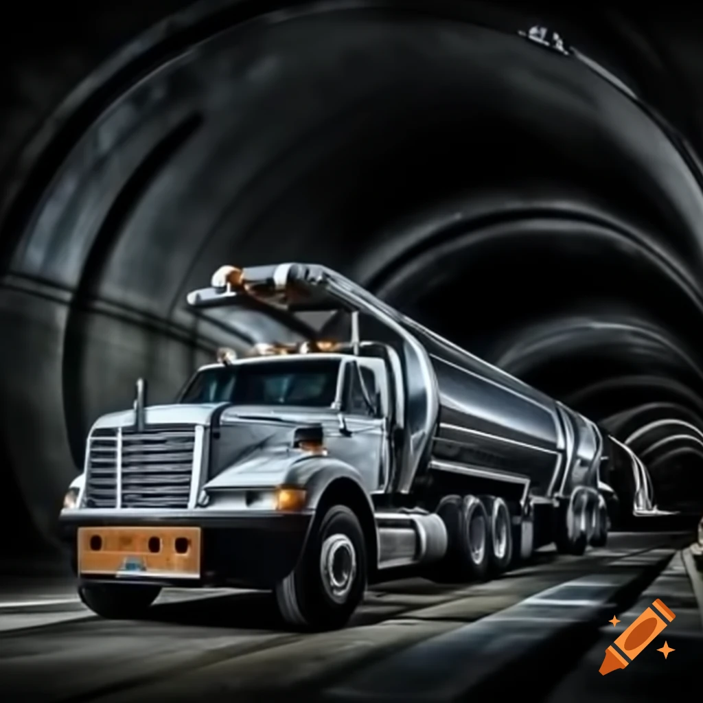 Liner truck traveling through a tunnel