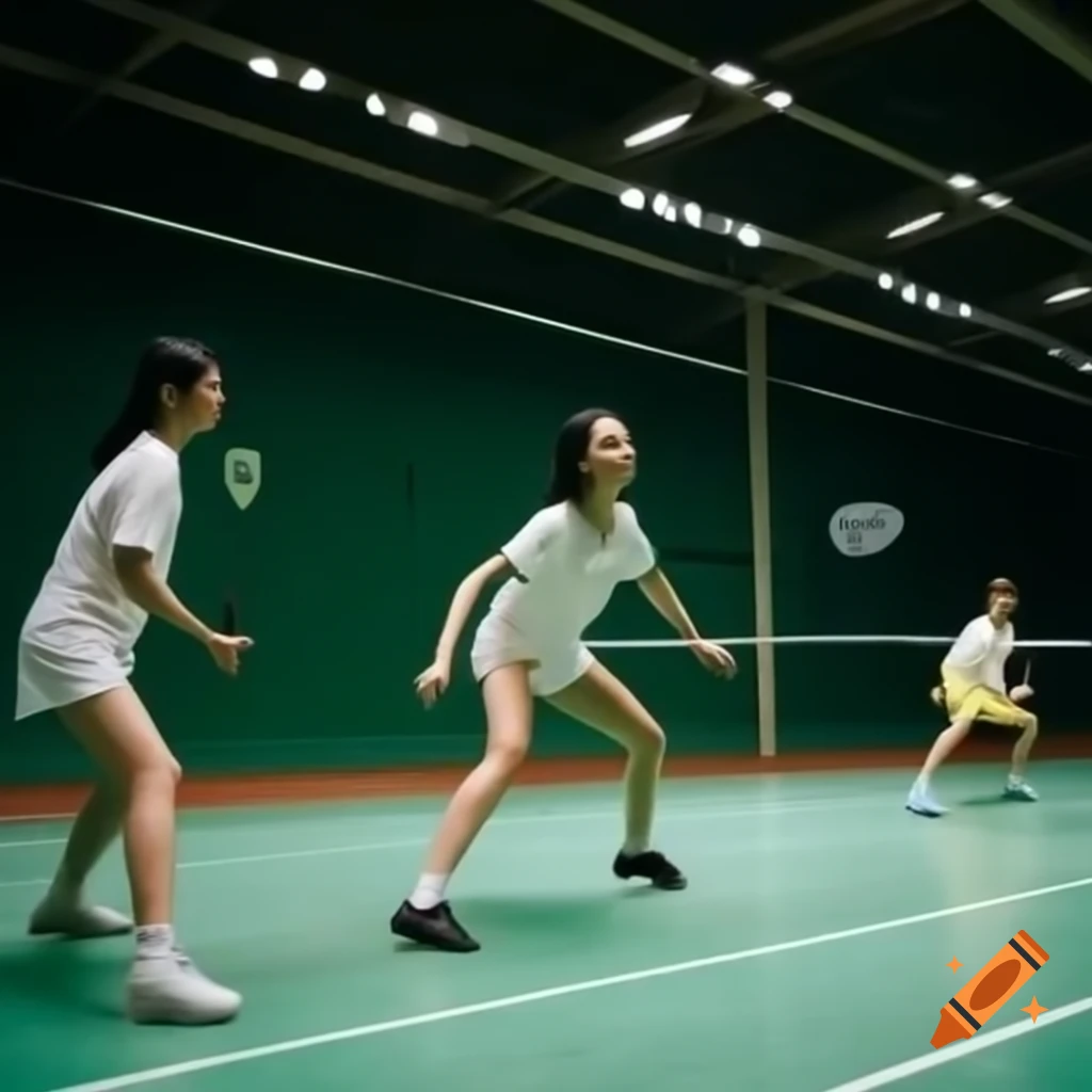 Playing badminton with friends in sports center