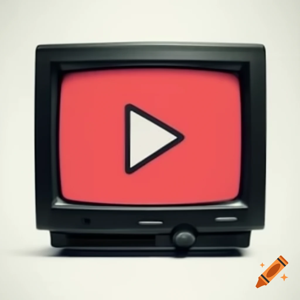 Black CRT TV displaying a red play button