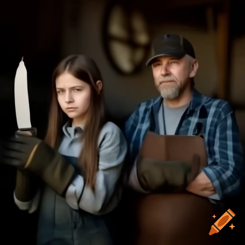 Father and daughter engaged in knife welding activity