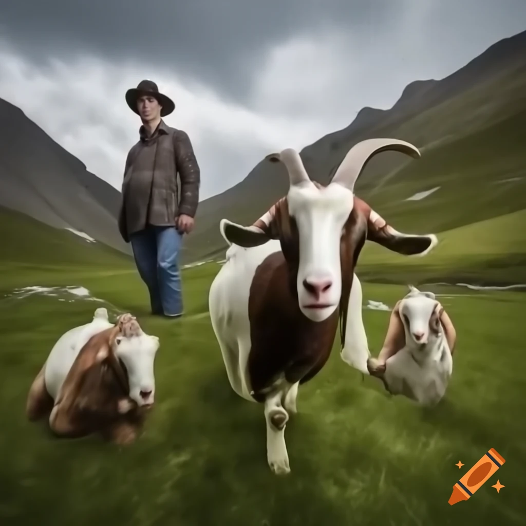 Three billy goats named Gruff in a valley with river leading to mountain pasture