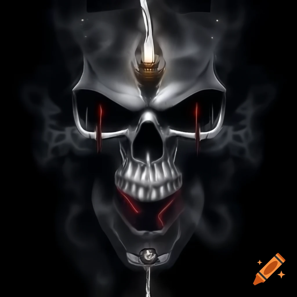 Intricately detailed metallic skull on black background for digital wallpaper