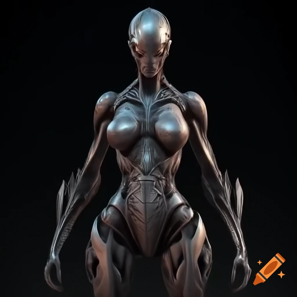 Detailed biomechanical humanoid android with female proportions on Craiyon