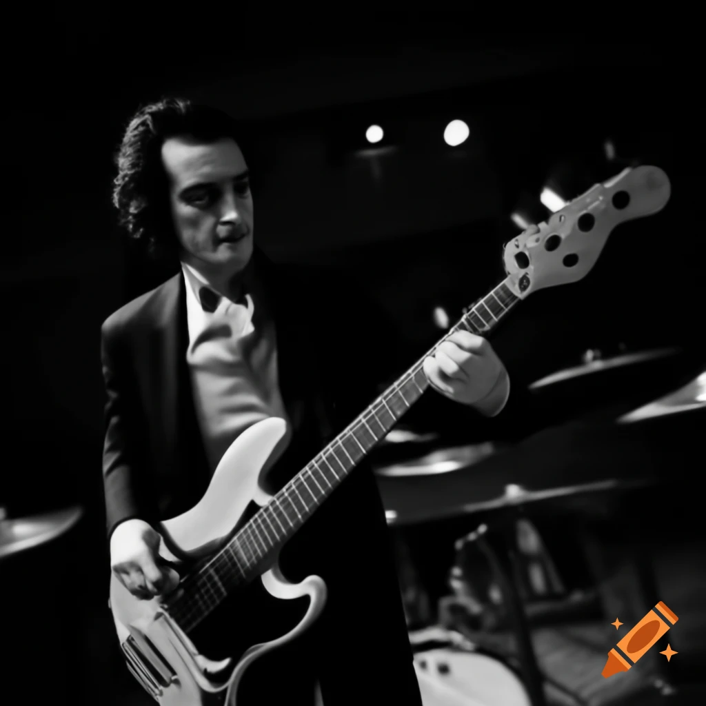 Musician playing bass in empty small jazz club