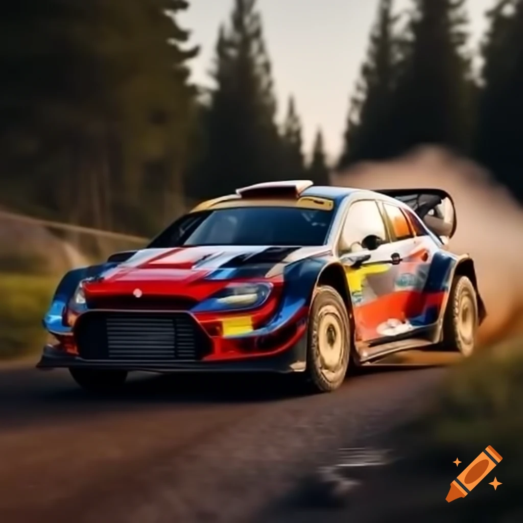 Dirt rally car on a challenging terrain